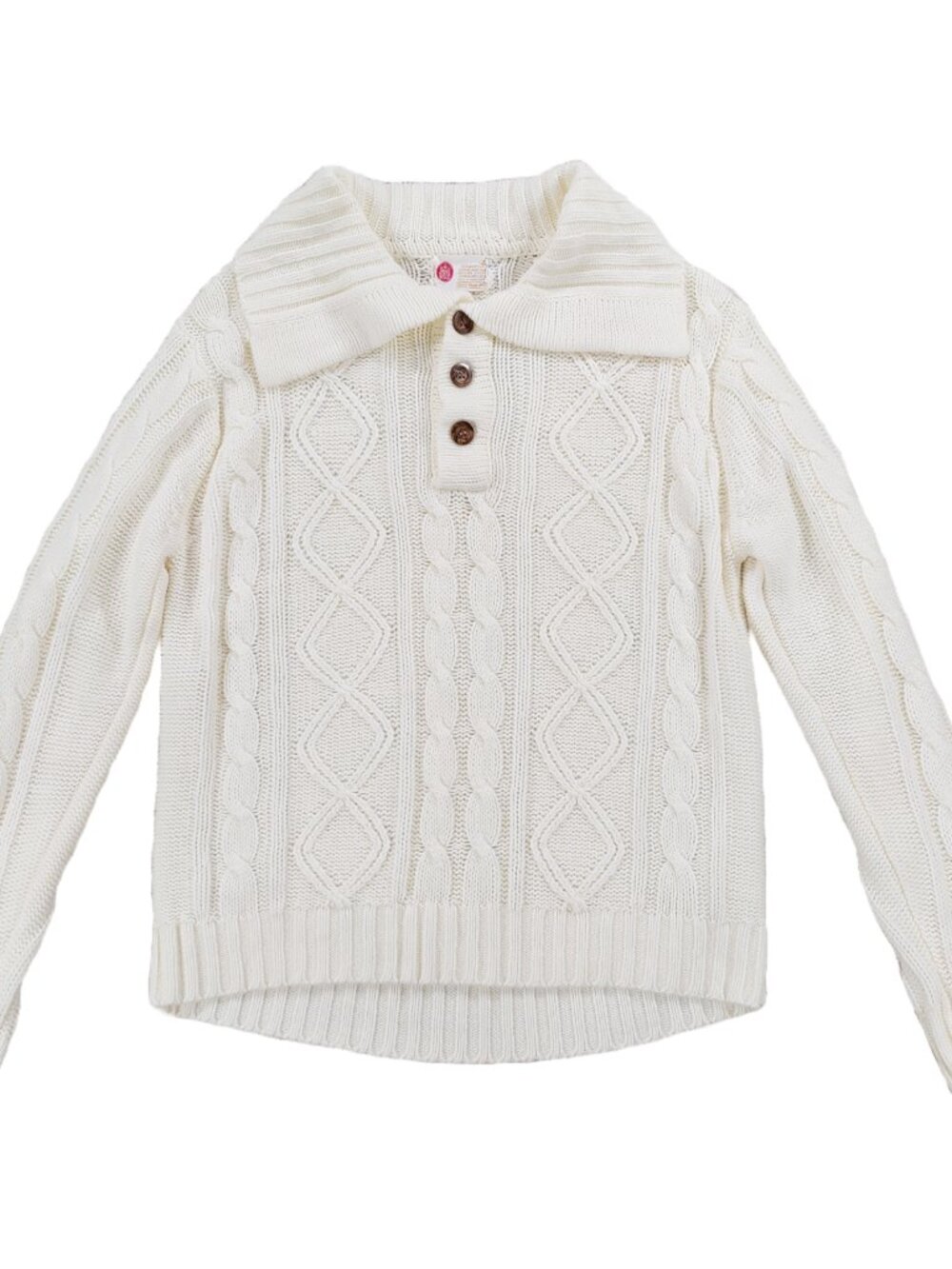 Vintage 70s Kings Road Chunky Cable Knit Sweater Men's Large, Big Collar, Cream